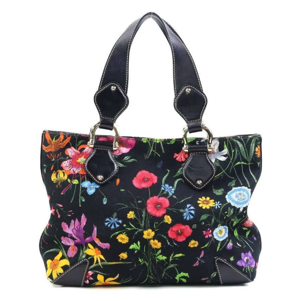 Gucci Flora Flower handbag canvas leather black multicolor
